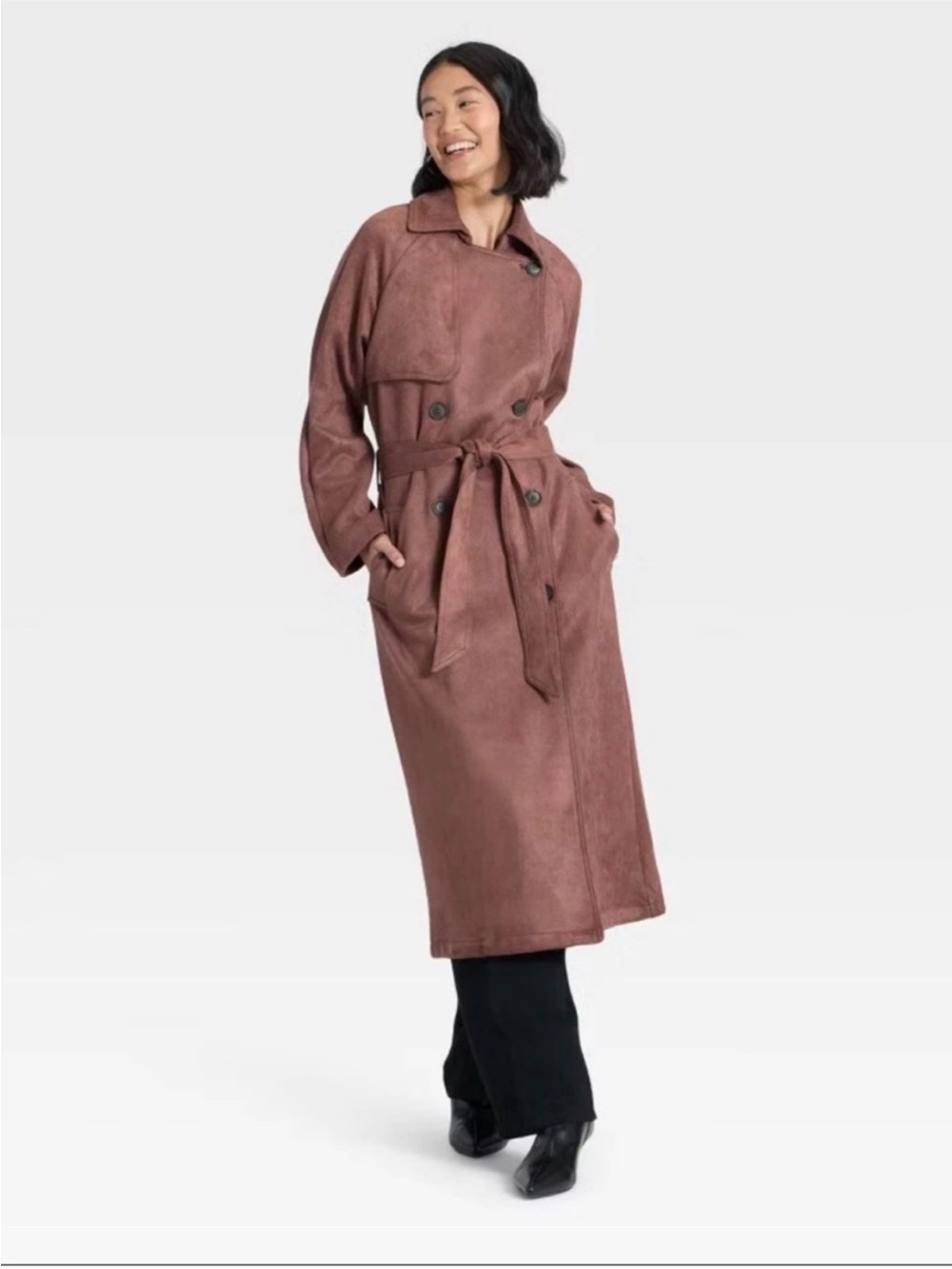 A New Day Women’s Faux Suede Trench Coat - Brown Size XXL NWOT